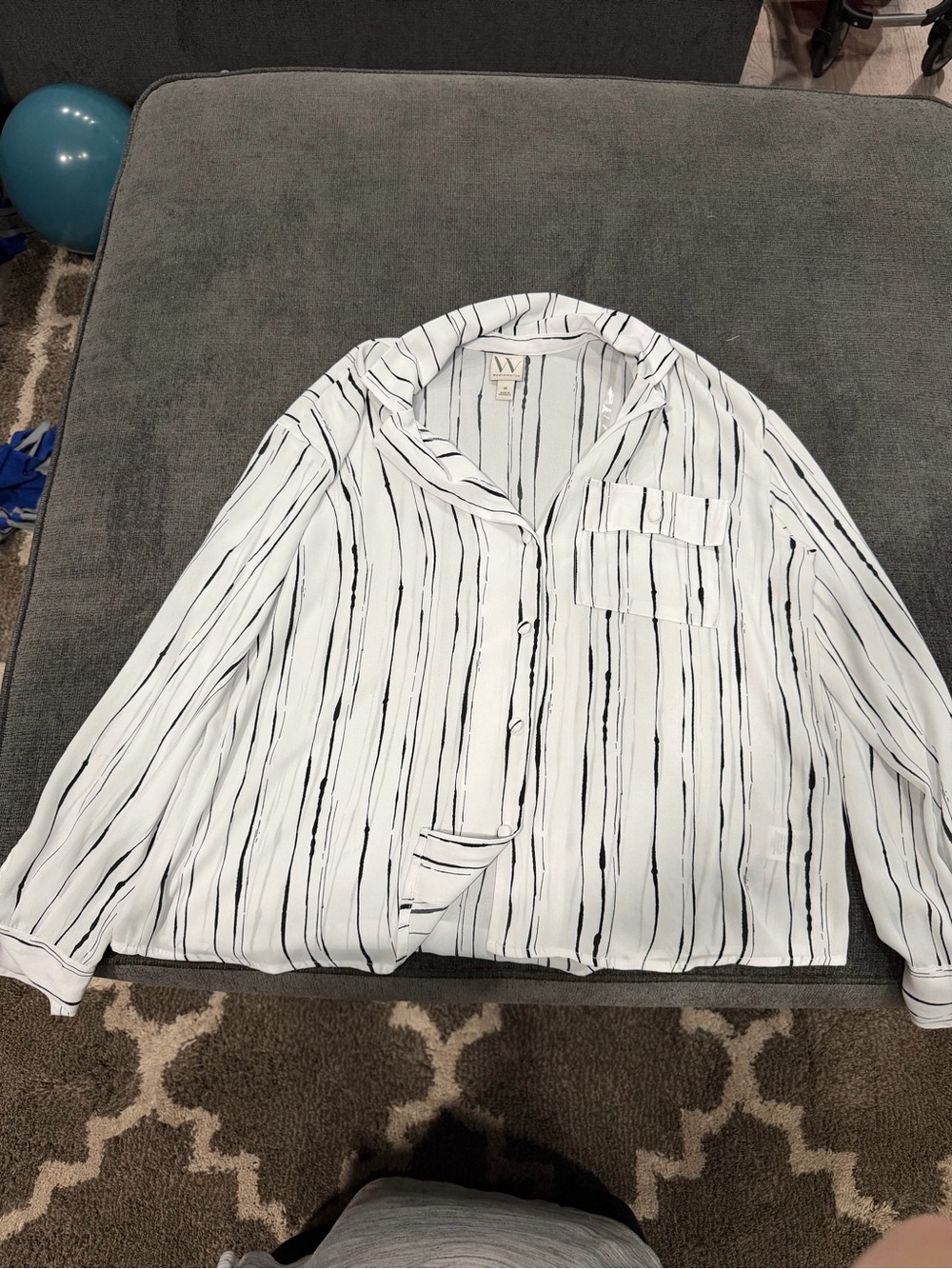 W by Worth White Black Stripe Button-Down Shirt